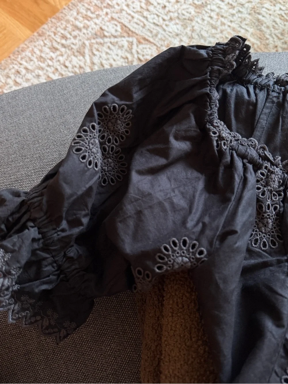 LoveShackFancy Eyelet Button-Front Puff Sleeve Top